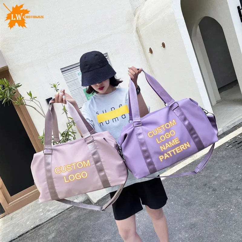 Grand sac de voyage pour femme, sac fourre-tout, sac à main, sac à bandoulière imperméable, sac de sport pour le week-end, sac de gym, sac personnalisé avec logo et motif