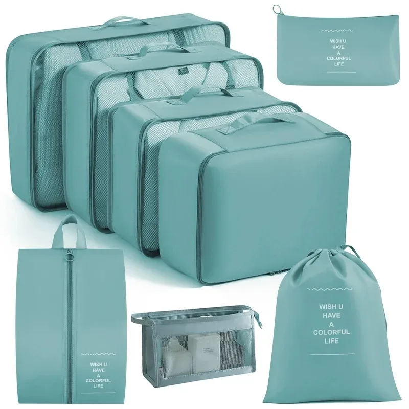 ensemble d'organisateurs de voyage 7/8/9 pièces, cubes de rangement pour valise, sacs de rangement portables pour bagages, pochette de rangement pour vêtements et chaussures, pliable
