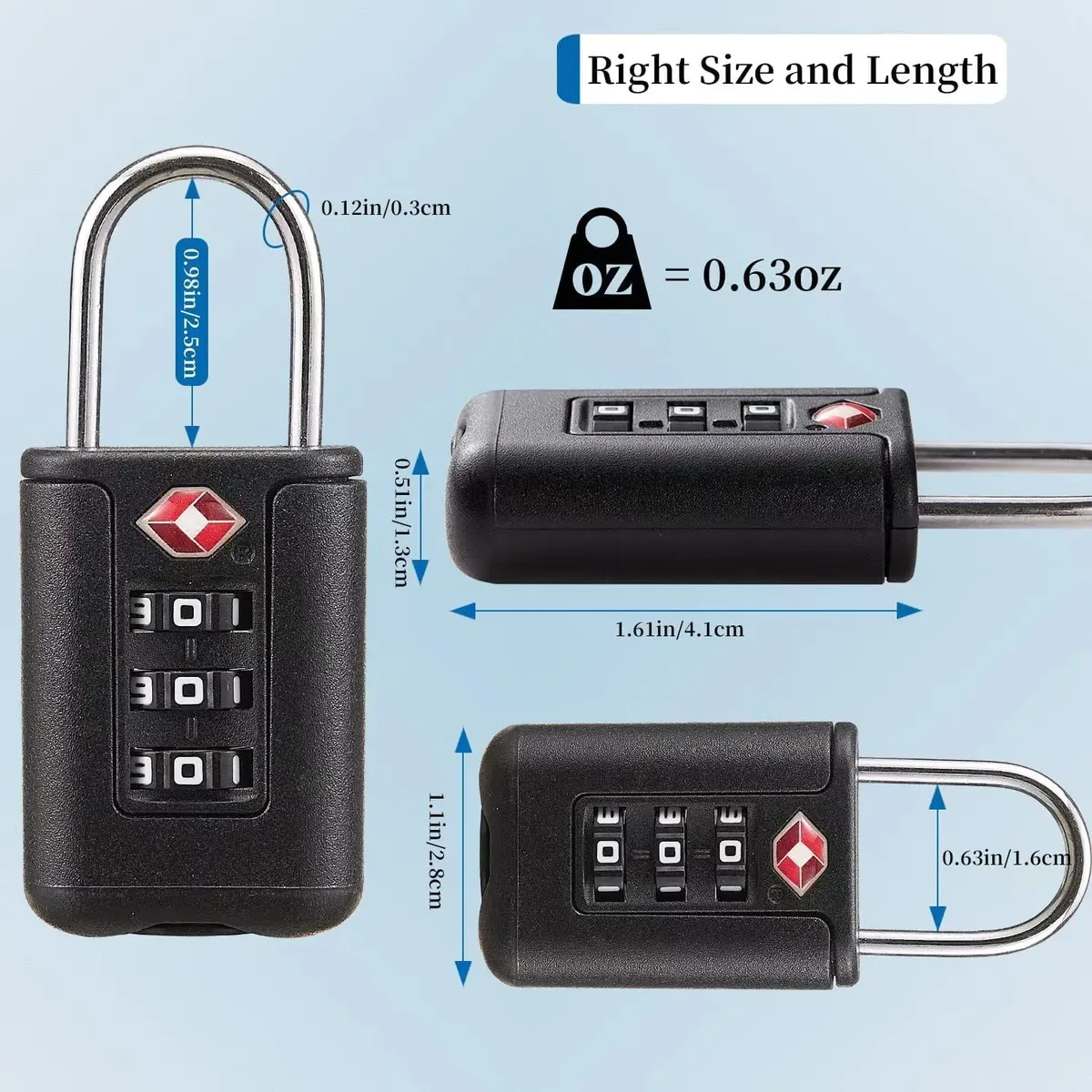 cadenas à combinaison à 3 chiffres approuvé par la tsa, corps en plastique léger et durable avec cylindre en zinc – serrure sécurisée pour bagages de voyage