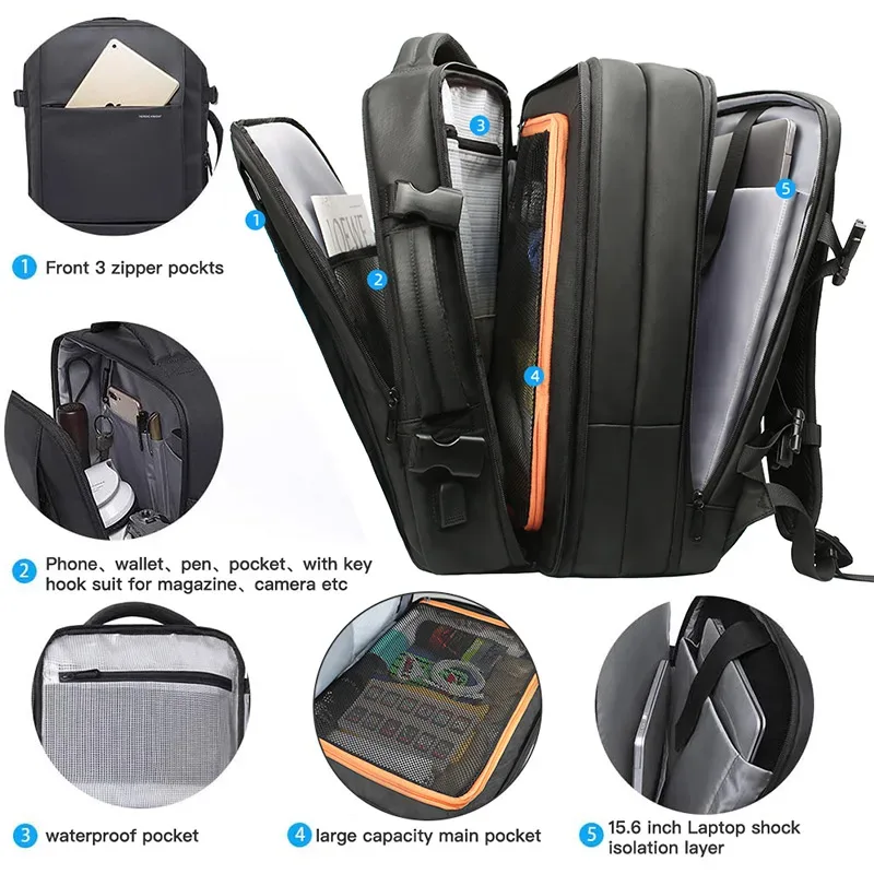 hk business sac à dos pour hommes étanche antivol 15.6 "sac à dos pour ordinateur portable décontracté grande capacité extensible sac de voyage court voyage