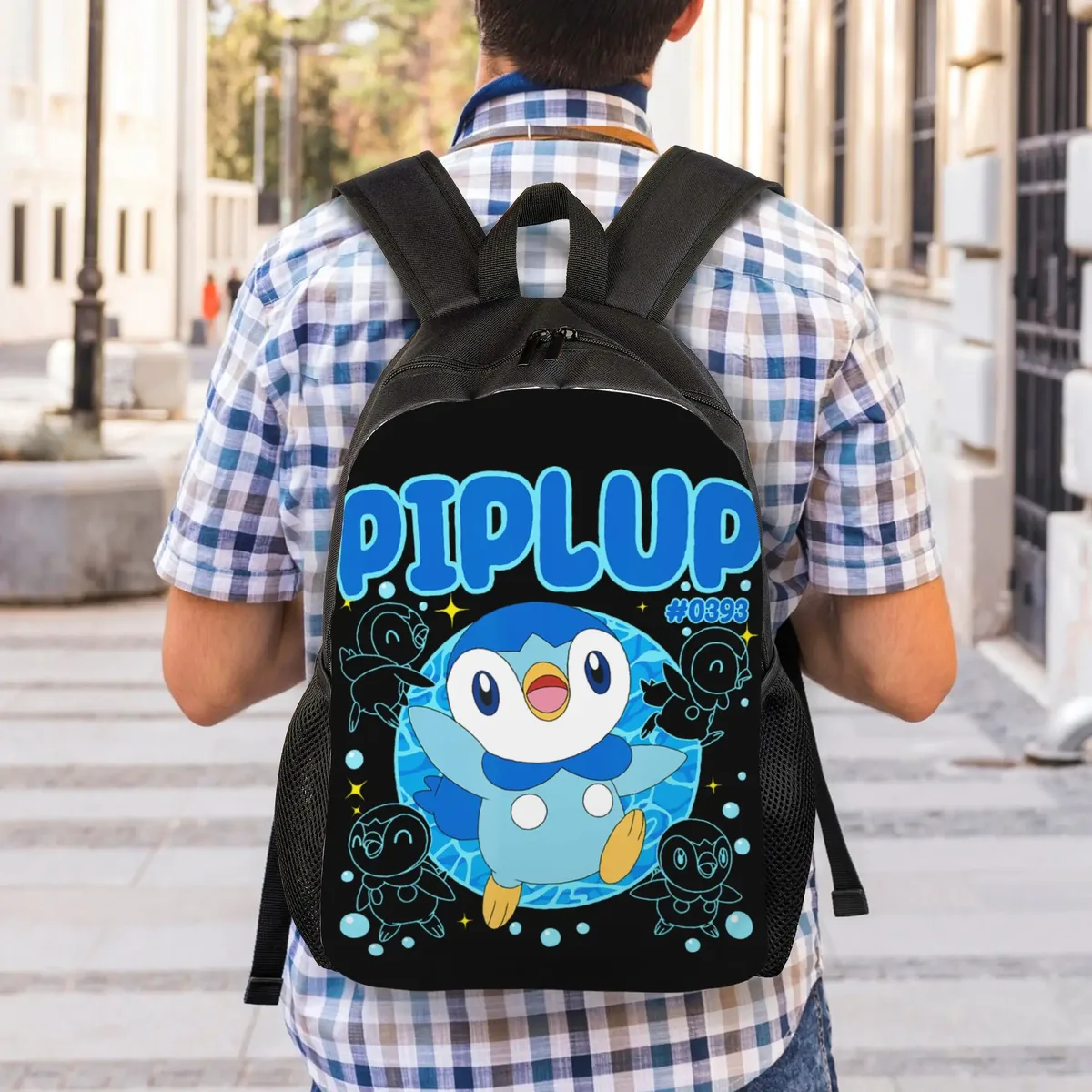 sacs à dos pokemon, sac à dos mignon happy piplup collage big chest poster daypack, sac à dos d'extérieur avec fermeture à glissière