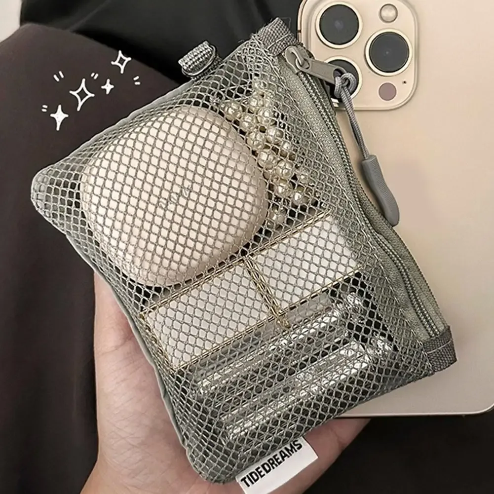 sacs de rangement en maille double couche, trousse de maquillage portable de voyage avec fermeture éclair, mini organisateur de cosmétiques et articles de toilette, sac simple pour papeterie