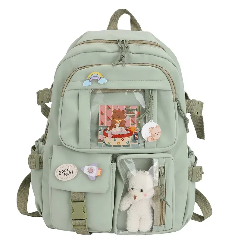 sac à dos lycée patchwork kawaii de grande capacité pour fille, sacoche à crayons pour enfant