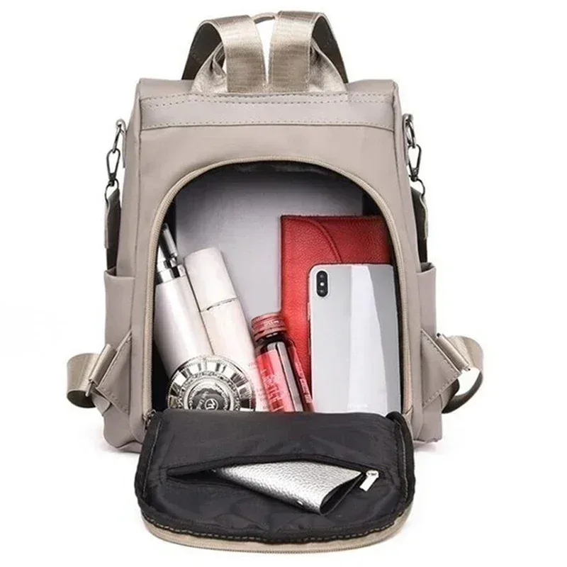 sac à dos multifonctionnel en nylon pour femmes, couleur unie, léger, imperméable, grande capacité, bandoulière détachable, nouvelle mode