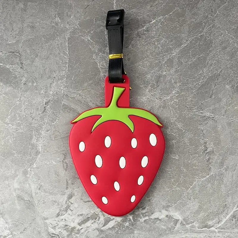 étiquette de bagage créative en forme de fraise, 2 pièces, étiquette suspendue personnalisée, cintre de voyage, carte d'embarquement, nouvelle étiquette de bagage en caoutchouc souple en pvc