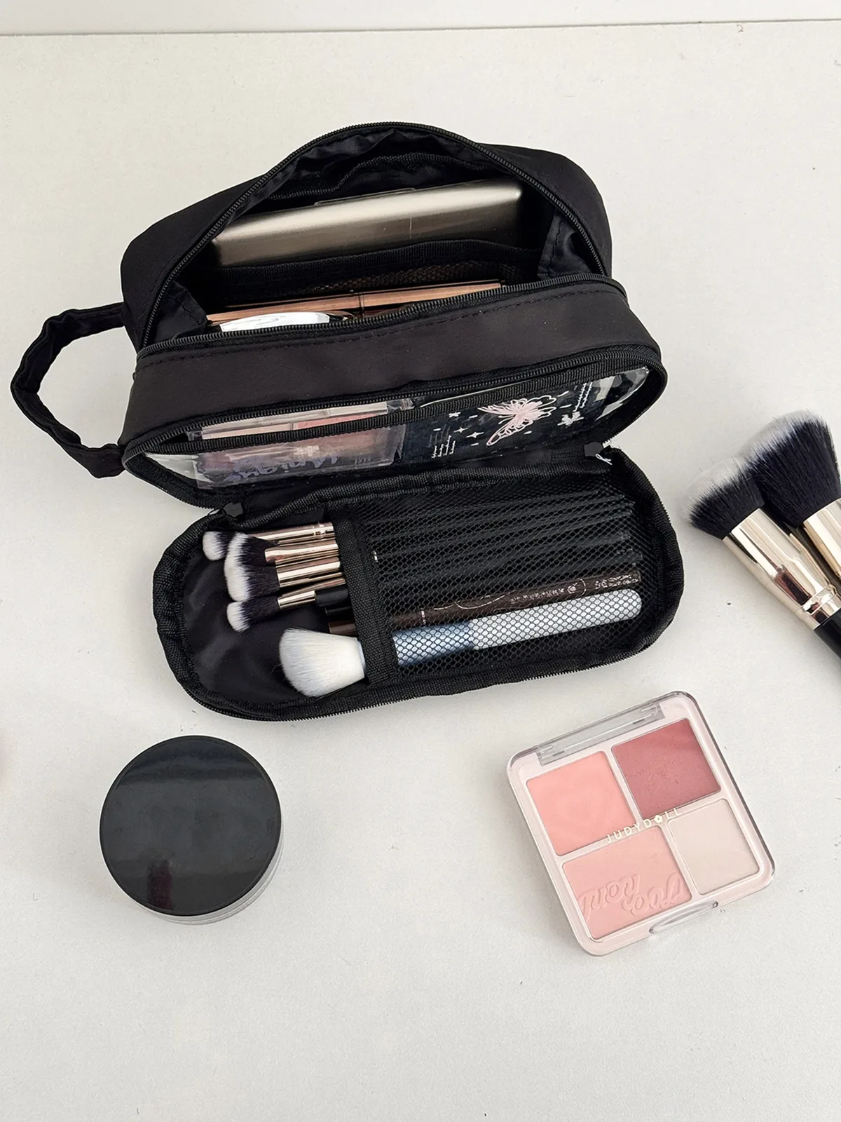 Sac de toilette noir Airfriend, sac de maquillage de luxe pour voyage avec poignée, sac de maquillage pour femmes, grande pochette de rangement pour articles de toilette, vente en gros