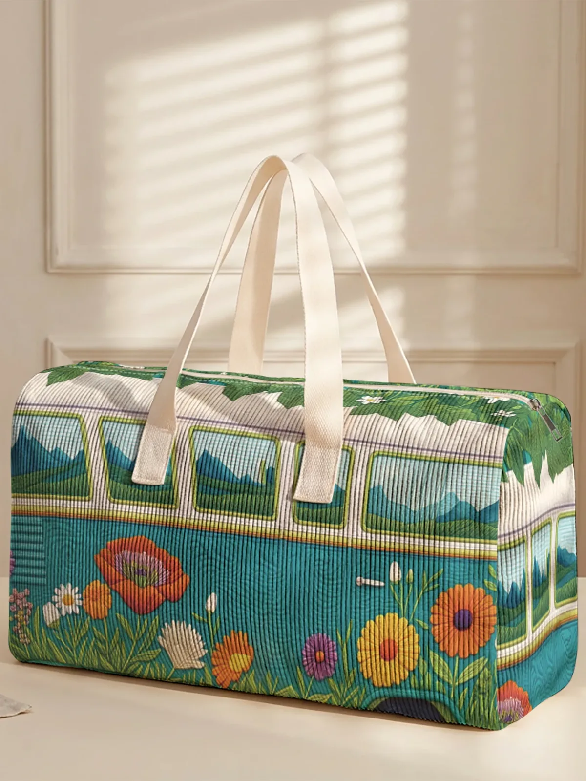 sac de voyage imprimé de bus floral rétro, deux styles, sac à main portable adapté aux voyages de week-end, au