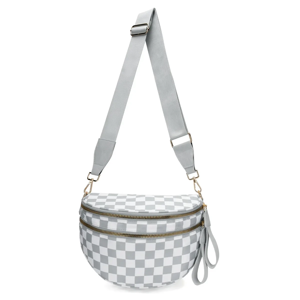 sac banane à carreaux pour femmes, sac banane décontracté, grande capacité, sangle réglable, sac à bandoulière simple pour maman, fourre-tout de voyage quotidien