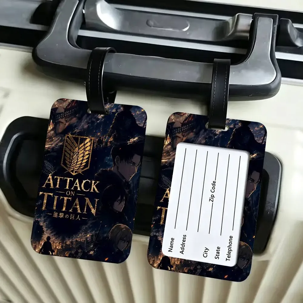 étiquette de bagage en pvc anime a-attack on titan, avec carte d'information, étiquette nominative anti-perte pour valise, sac à dos, accessoire de voyage