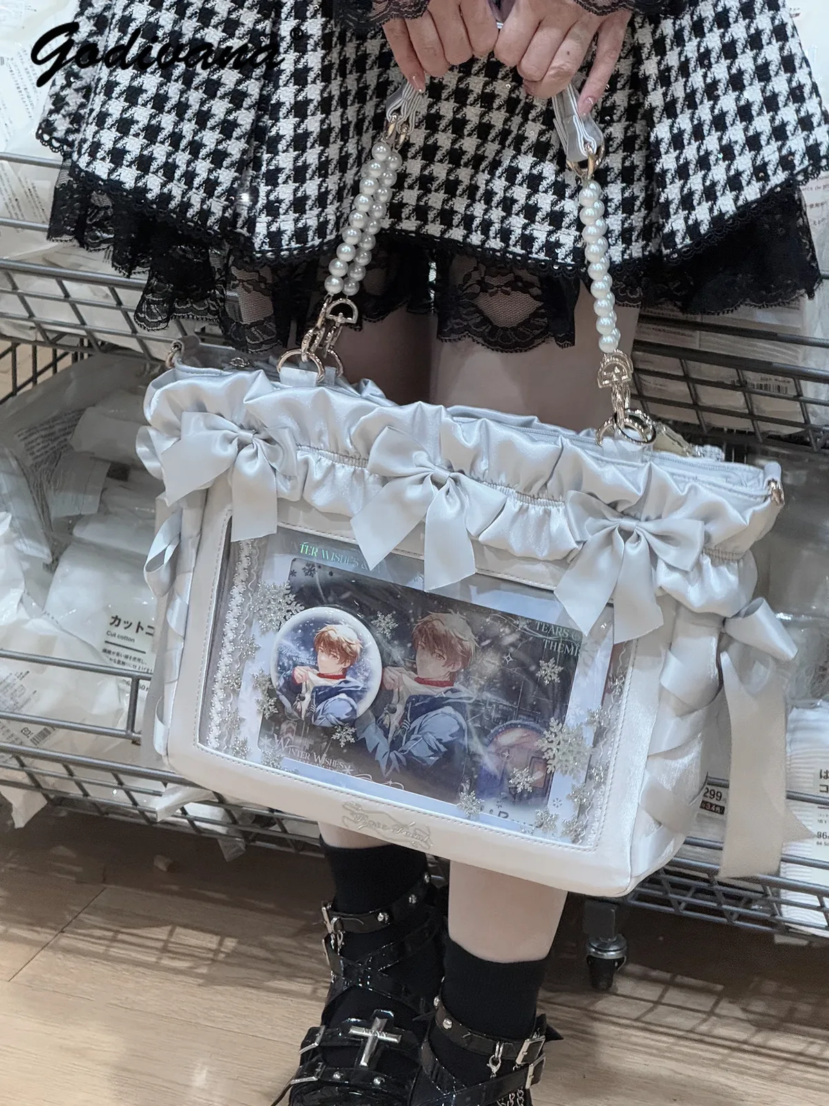 sac de douleur original avec nœud en satin doux, grande capacité, sac à bandoulière pour ordinateur portable de 14 pouces, fourre-tout avec chaîne de perles pour filles et femmes
