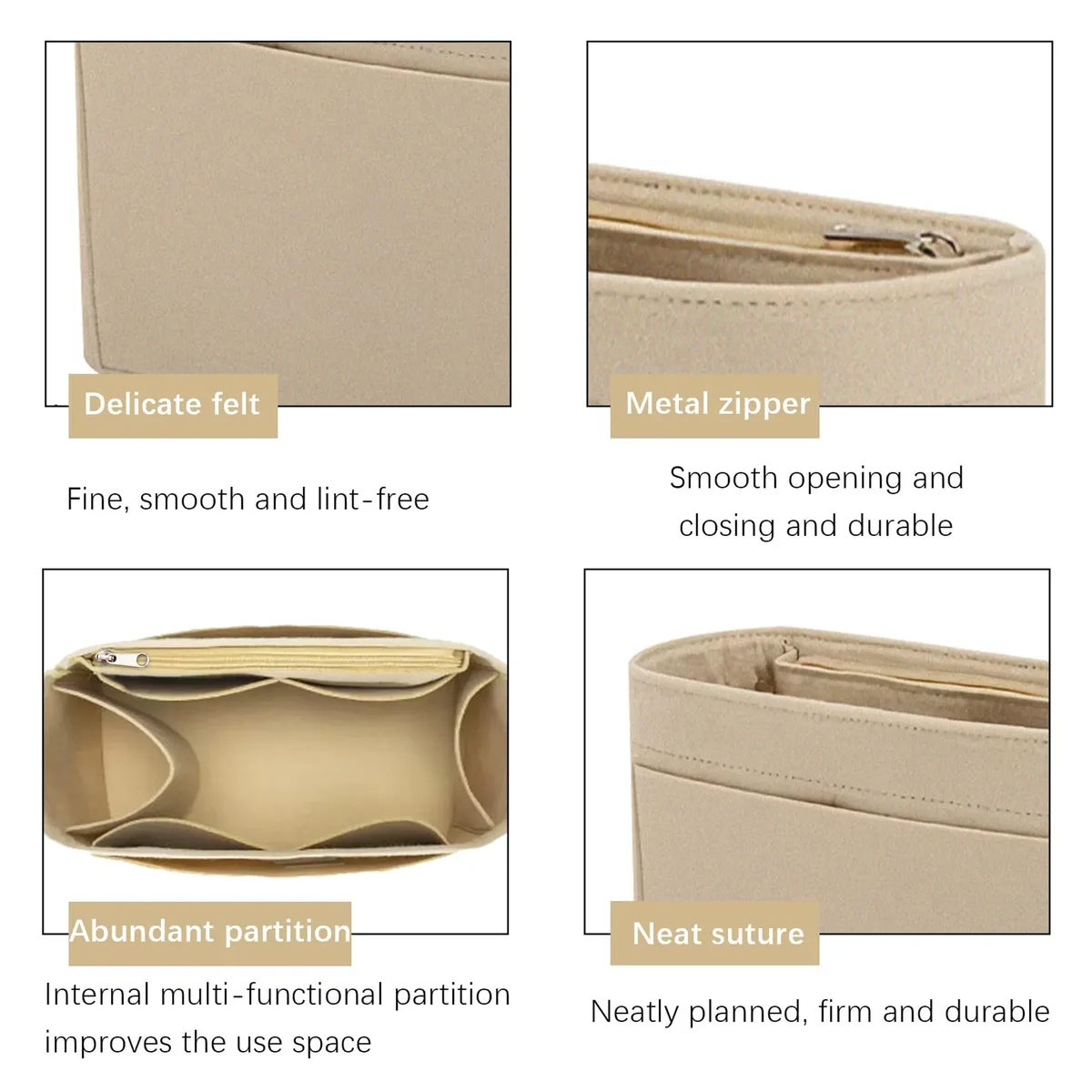 insert organisateur de sac à main en feutre avec plusieurs poches, doublure de sac dans le sac pour sacs à main et sacs à dos, sac de rangement de maquillage de voyage
