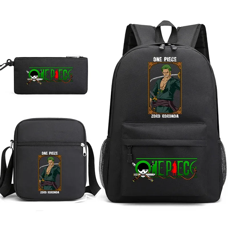 ensemble de sacs à dos graphiques one piece zoro pour enfants et adolescents avec sac à bandoulière et trousse à crayons