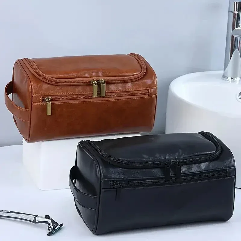 trousse de toilette en cuir pour hommes et femmes, trousse de toilette suspendue pour hommes, trousse de toilette de voyage pour voyager, trousse à cosmétiques de grande capacité