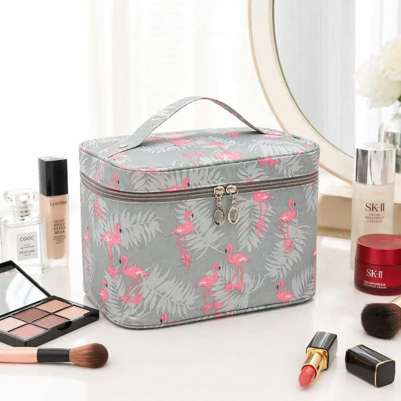 sac de maquillage en toile imperméable pour femmes, organiseur de cosmétiques portable pour les voyages, pochette de rangement pour articles de toilette mignonne
