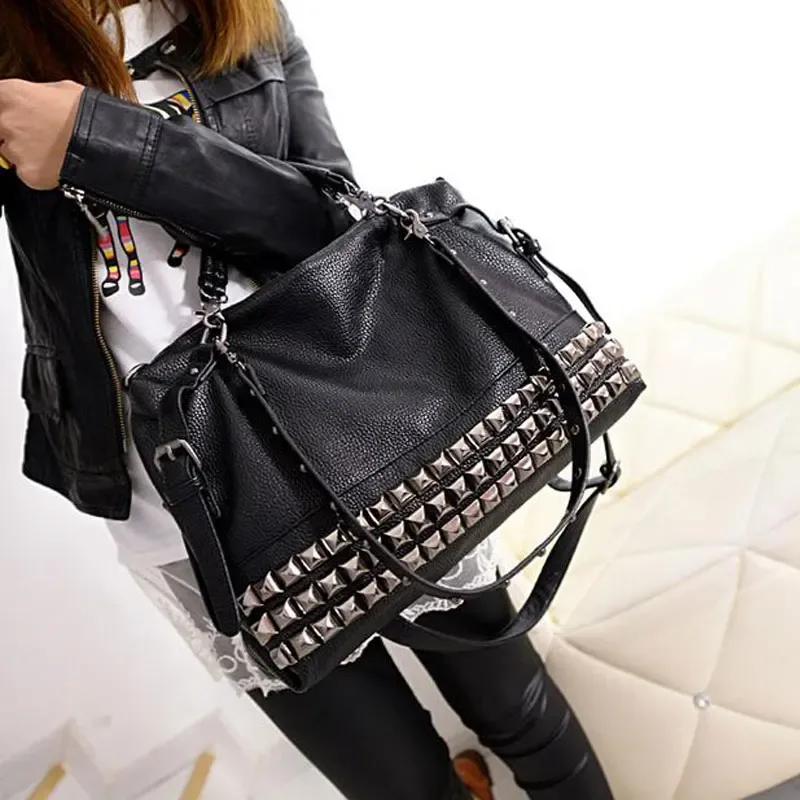 sac à main en cuir pu pour femmes, rivets personnalisables, nouvelle mode, sacoches en cuir de vache pour femmes, sac à main asymétrique, grands sacs