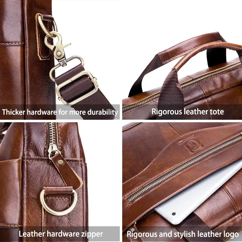 bullcaptain nouvelle mallette d'affaires en cuir de vache pour hommes/sac messager rétro en cuir pour hommes/sac d'affaires de loisirs de grande capacité/sac à main