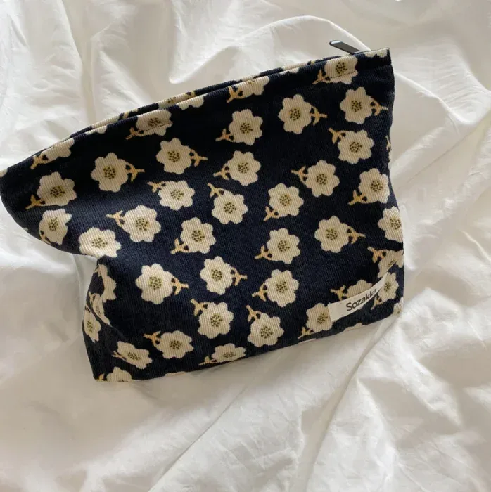 sac à cosmétiques brodé en velours côtelé, pochette, grands sacs de rangement de maquillage, pochette à cosmétiques coréenne pour femmes, trousse de toilette mignonne et de beauté