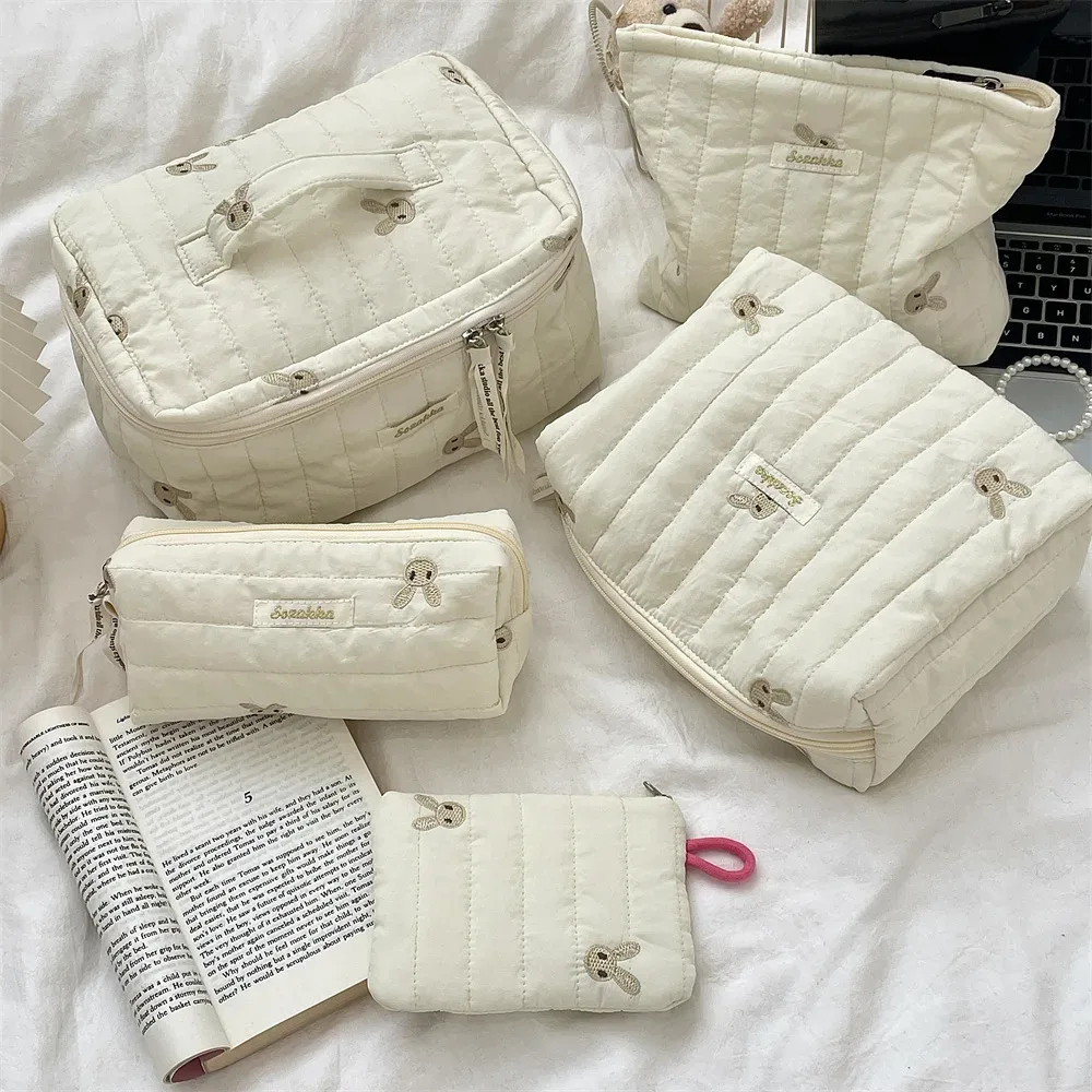sacs de rangement de maquillage multifonctions brodés de lapin mignon, sac à main pour femmes et filles, sacs de rangement de cosmétiques, grande taille