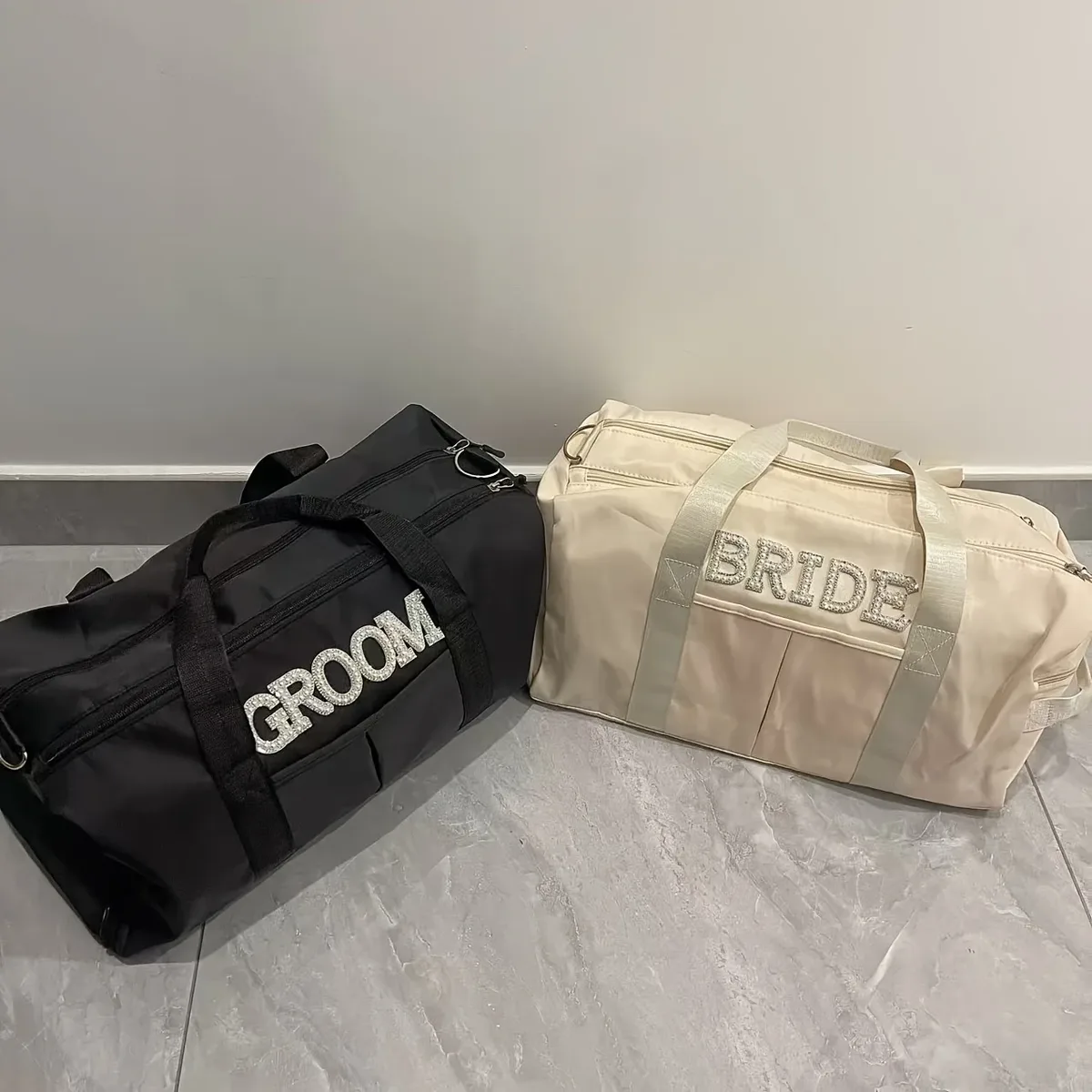 sac de voyage pour couple orné de strass, grande capacité, bandoulière, housse de protection pour bagages, sac de sport, sac de lune de miel, cadeau de mariage, sac de voyage