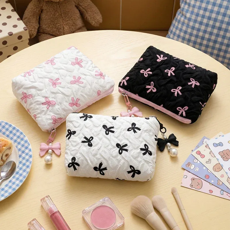 sac de rangement pour porte-monnaie ykxb de grande valeur, trousse de maquillage mignonne, grande capacité, trousse de maquillage haut de gamme avec nœud