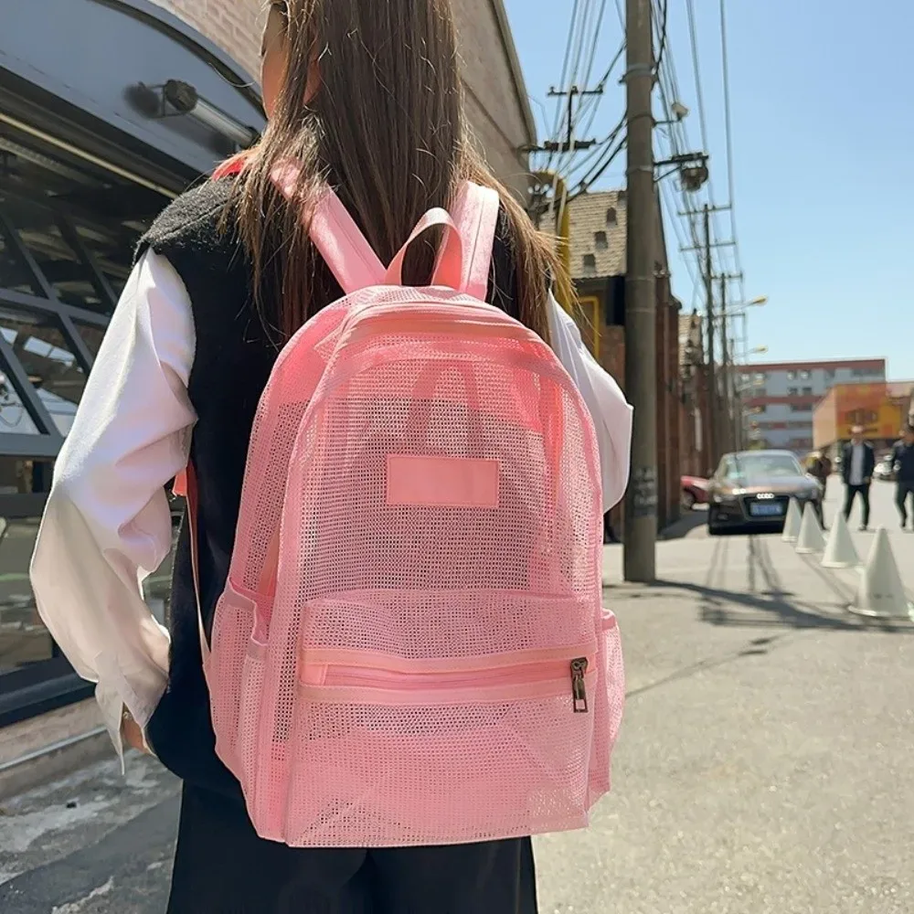 sac à dos en maille respirante, multi-poches, grande capacité, pliable, léger, transparent, pour garçons et filles