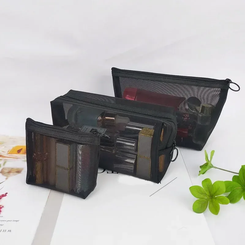 trousse de maquillage en maille transparente, pochette de rangement pour organisateur, sacs de toilette décontractés à fermeture éclair, trousse de maquillage pour femmes, sac à cosmétiques de voyage