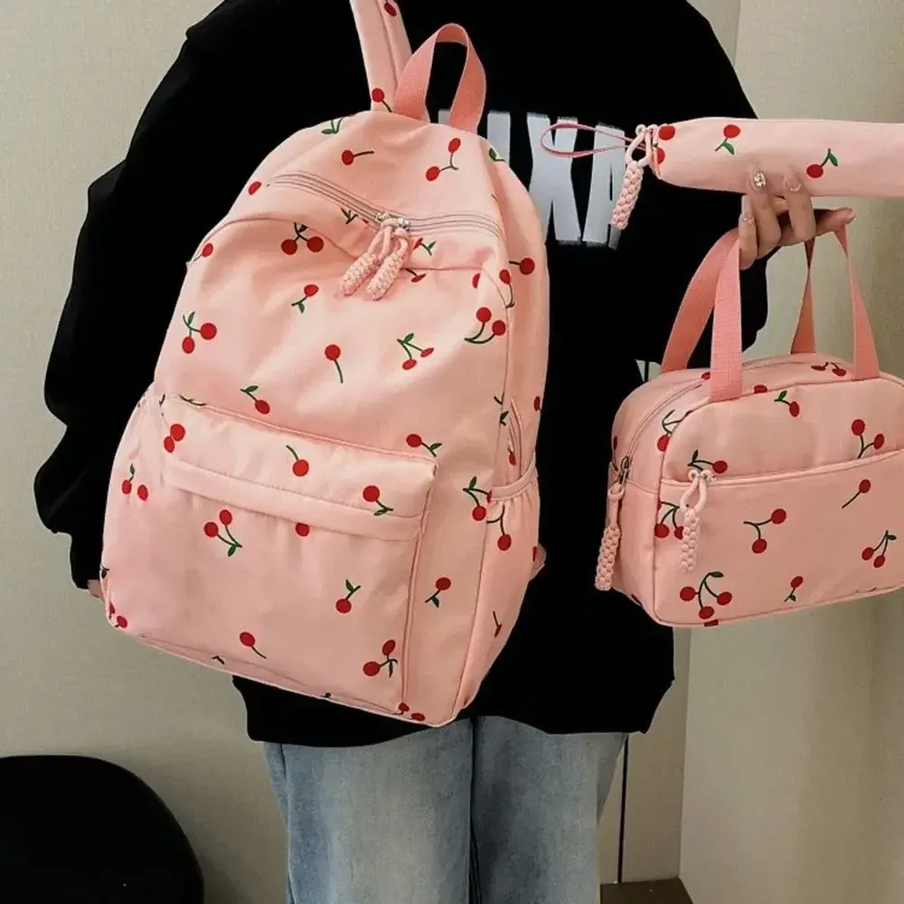 cerise impression mochila pochette d'ordinateur sangle réglable mochilas mujer grande capacité bolsas sacs pour femme collège style sac à dos