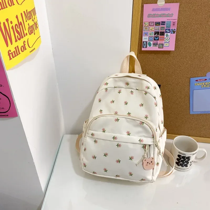sac à dos floral brodé avec nom personnalisé, sac à dos décontracté pour filles, sac à dos pour dames, cadeau unique pour jeunes, sacs à main kawaii