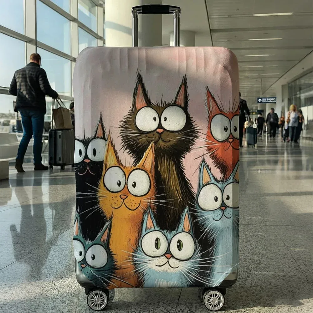 housse de protection pour bagages à motif de chat, adaptée aux bagages de 18 à 32 pouces, avec poignées, accessoires de voyage