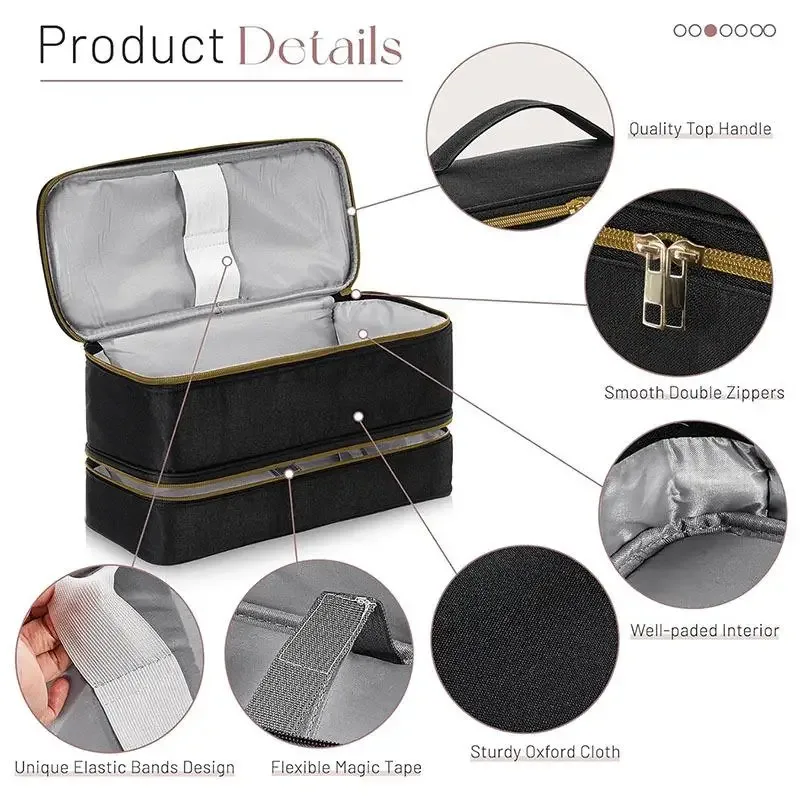 étui pour sèche-cheveux double couche |   portable étanche (sac de voyage de grande capacité pour sèche-cheveux et tige à friser)