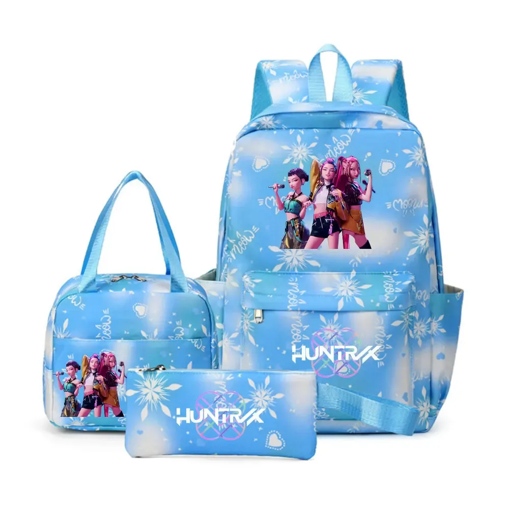 sacs d'école imprimés kpop demon hunters pour femmes et filles, 3 pièces/ensembles, avec sacs à lunch, cartable coloré pour étudiants garçons et filles