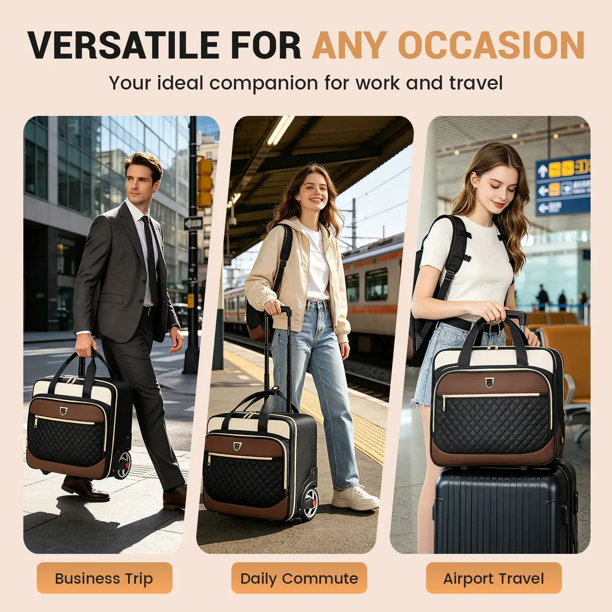 sac à roulettes pour ordinateur portable rucyen, sacoche à roulettes pour hommes et femmes, sacoche pour ordinateur portable sur roulettes, sac de voyage pour affaires, 18 pouces