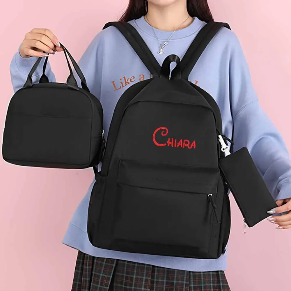 sac à dos personnalisé pour collégiens de grande capacité, nouveau style universitaire, sac à dos personnalisé de couleur unie + trousse à crayons + sac à déjeuner