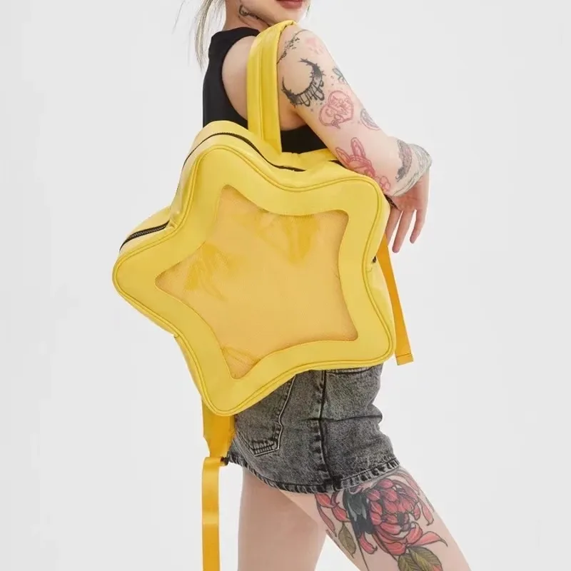 sac à dos ita étoile jaune pour filles, sac à dos kawaii, sac à dos transparent, cartable de voyage pour adolescents, poche avant étanche, mode mignonne y2k