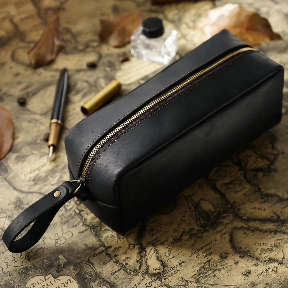 sac de voyage personnalisé en cuir véritable pour cosmétiques, gravure de lettres, pochette vintage en cuir crazy horse, sac de rangement personnalisé