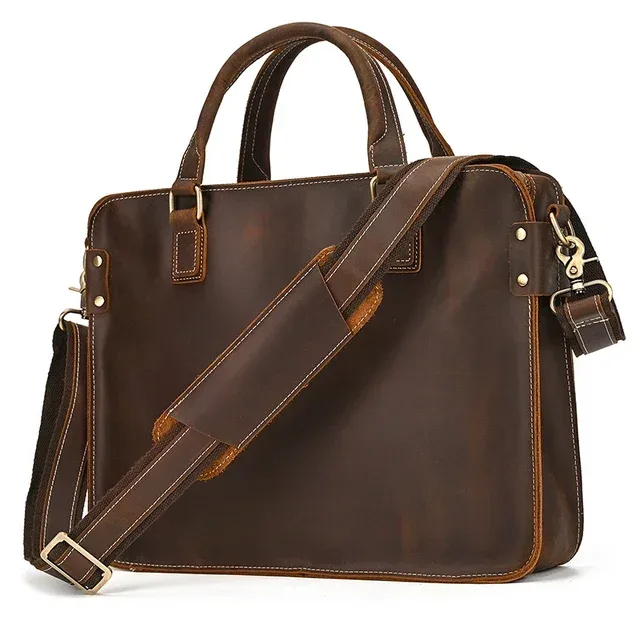 sac à main d'affaires en cuir véritable pour hommes, sac d'ordinateur pour ordinateur portable, cuir de vachette, sac lancé masculin, sac fourre-tout en cuir de vache, 15 pouces
