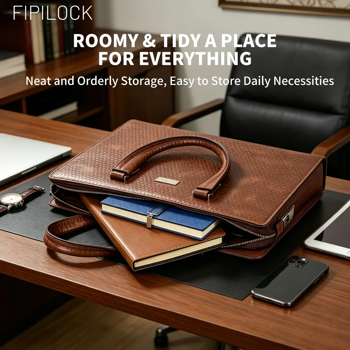 fipilock – sacoche pour ordinateur portable en cuir, porte-documents rigide pour hommes, sacs à main de luxe avec déverrouillage intelligent par empreinte digitale, sac d'ordinateur professionnel
