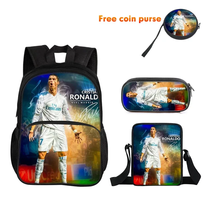 ronaldo 3 pièces ensemble sac à dos sport sac à bandoulière trousse à crayons cr sac à dos football étoile livre sacs pour garçons filles meilleur cadeau