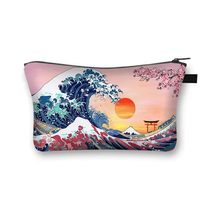 trousse de toilette pour femmes, la grande vague de kanagawa trousse à cosmétiques nuit étoilée sacs mekeup harajuku organisateur cosmétique sac de beauté pour filles