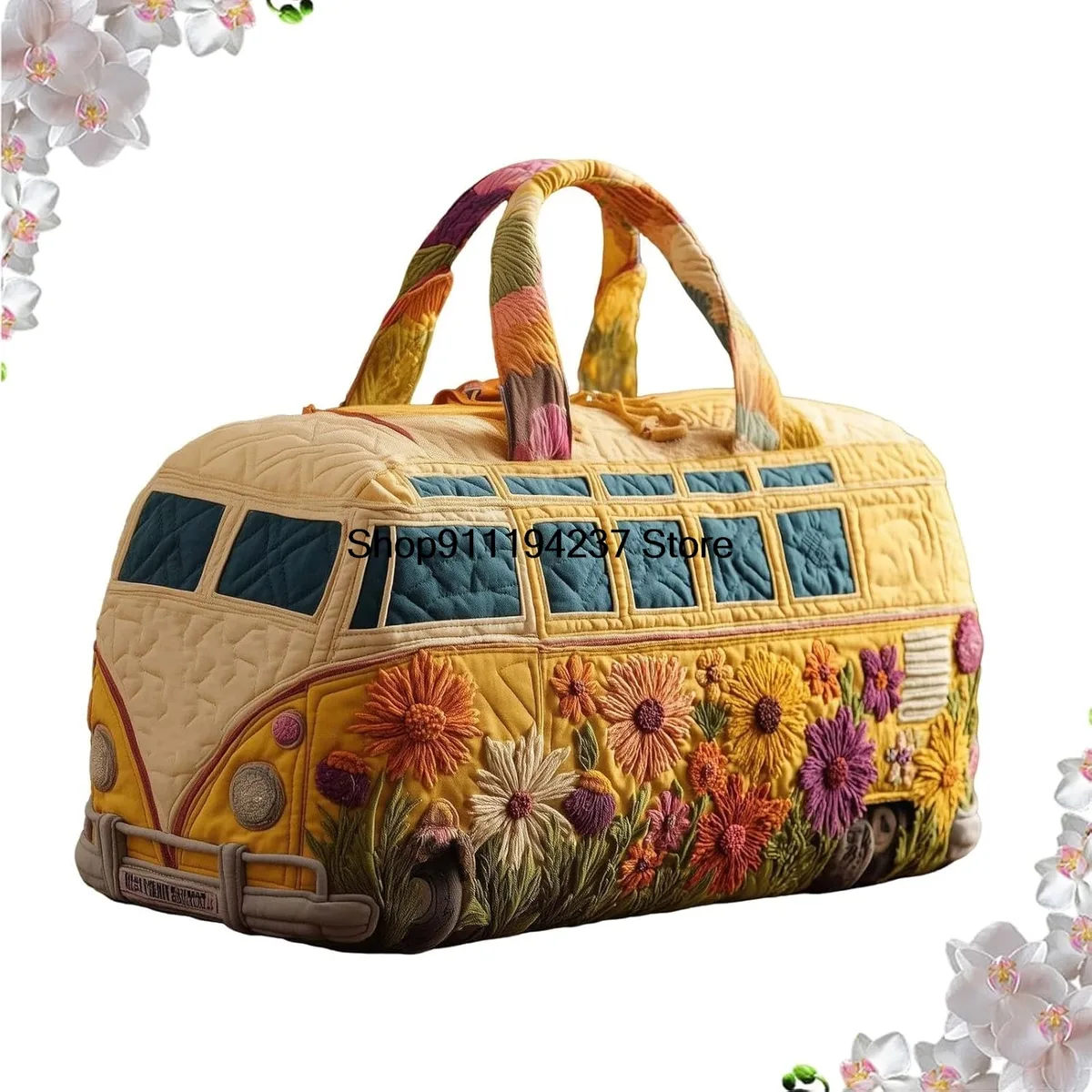 sac de voyage matelassé hippie van, sac de voyage matelassé hippie journey, sac de voyage week-end vintage à motifs floraux, sacs de sport