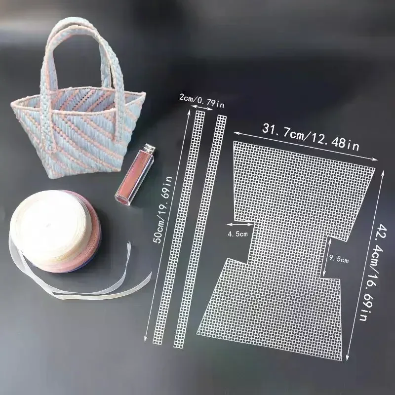 kit de sacs à tricoter et à crocheter diy, feuilles de toile plastique maillée, rubans, accessoires et outils pour sacs à bandoulière faits main