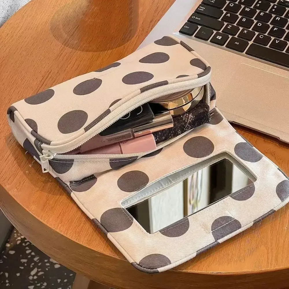sac cosmétique portable en toile à pois, grande capacité, sac de rangement pour bijoux à rayures, sac de voyage multifonctionnel simple