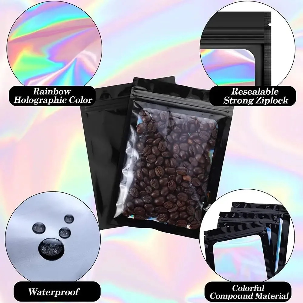 sac d'emballage refermable en plastique épais au laser, fermeture à glissière en aluminium, bijoux, collier, bracelet, poudres de stockage, sac alimentaire, 100 pièces