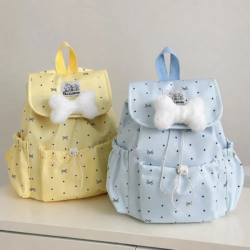 sac à dos à cordon de serrage à pois, grande capacité, ultra léger, double bandoulière, en nylon, avec nœud papillon, pour femme