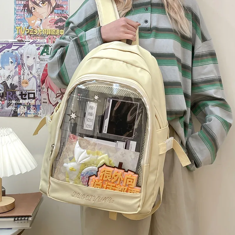 y2k – sac à dos mignon pour femmes, kawaii ita, sac à dos transparent pour fille douce, bricolage d'exposition de personnalité, sac à bandoulière lolita