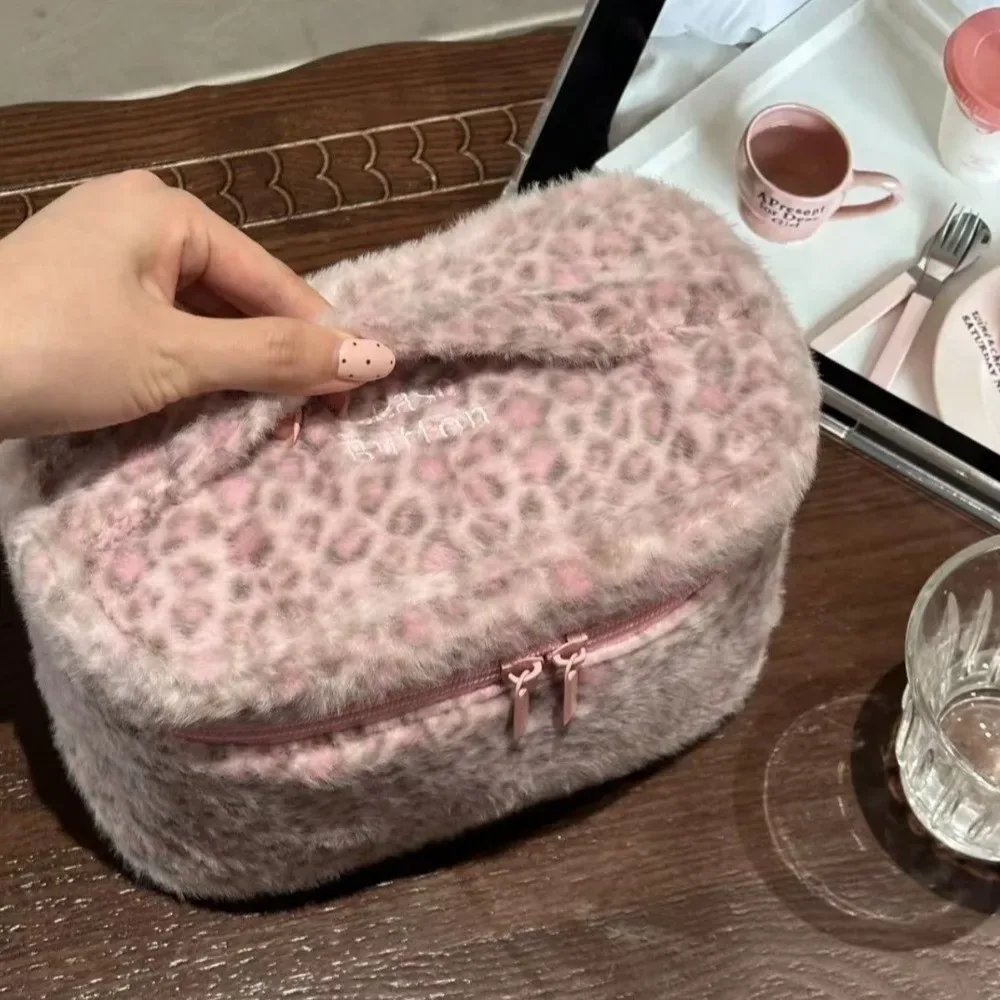 nouvelle trousse de maquillage portable avec fermeture éclair, motif léopard, étui de rangement multifonctionnel, sac à main portable pour femmes et filles