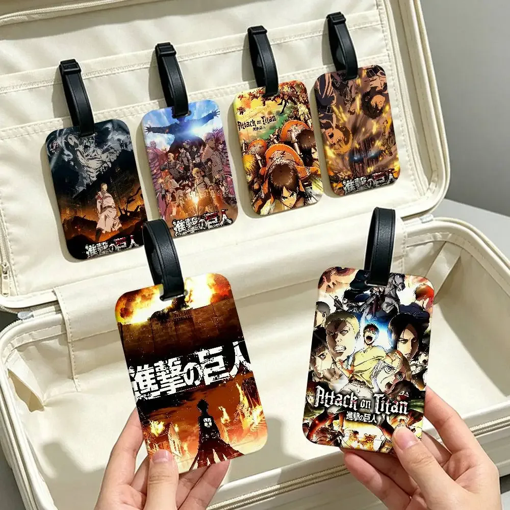 étiquette de bagage en pvc anime a-attack on titan, avec carte d'information, étiquette nominative anti-perte pour valise, sac à dos, accessoire de voyage