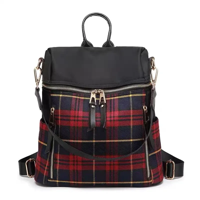 sac à dos vintage à carreaux antivol 3 en 1, sac à bandoulière convertible, sac à main en nylon résistant à l'eau pour femmes, pour les trajets quotidiens