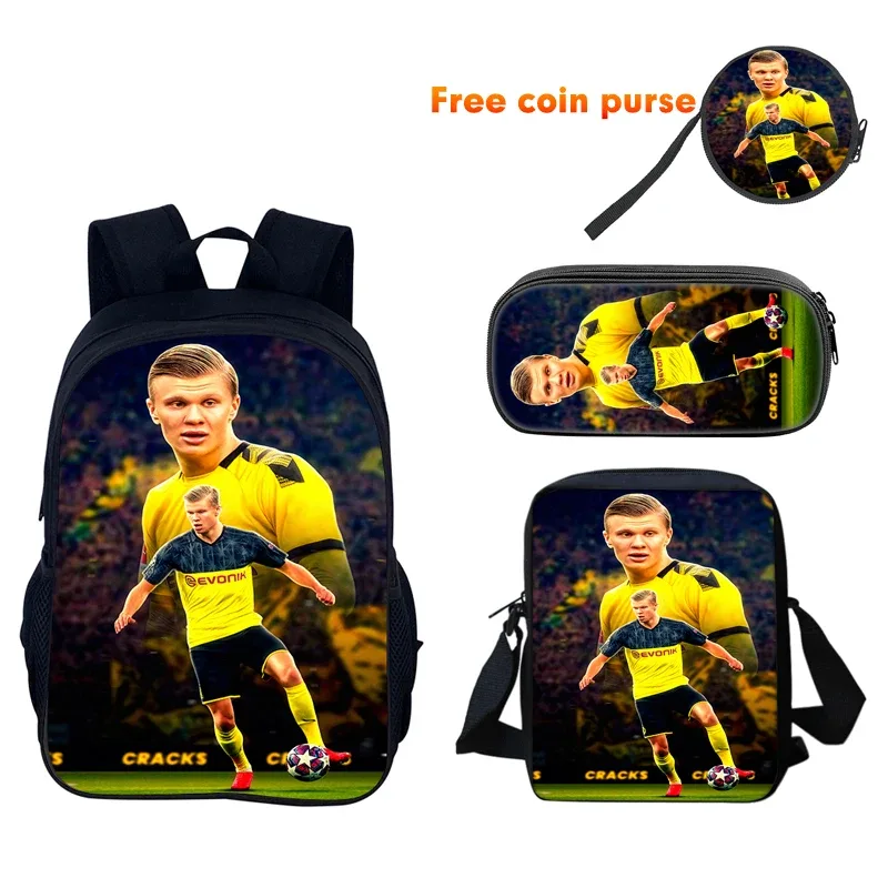 haaland-sac à dos durable d'école pour garçon et fille, trousse à crayons, ordinateur, football, livre de dehors, meilleur cadeau, ensemble de 3 pièces