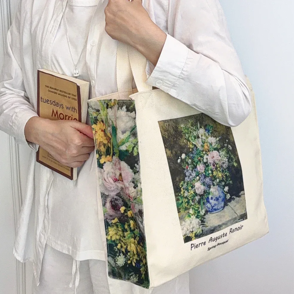 sac à bandoulière en toile extra épaisse pour femmes, van gogh morris, vintage, peinture à l'huile, fermeture éclair, livres, grand fourre-tout pour le shopping